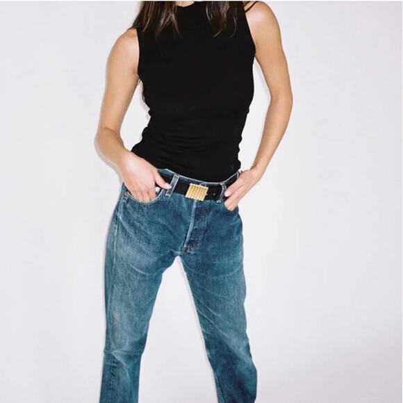 Heaven Mayhem Black Leather Belt Gold Bar Buckle Size Medium - Picture 8 of 8